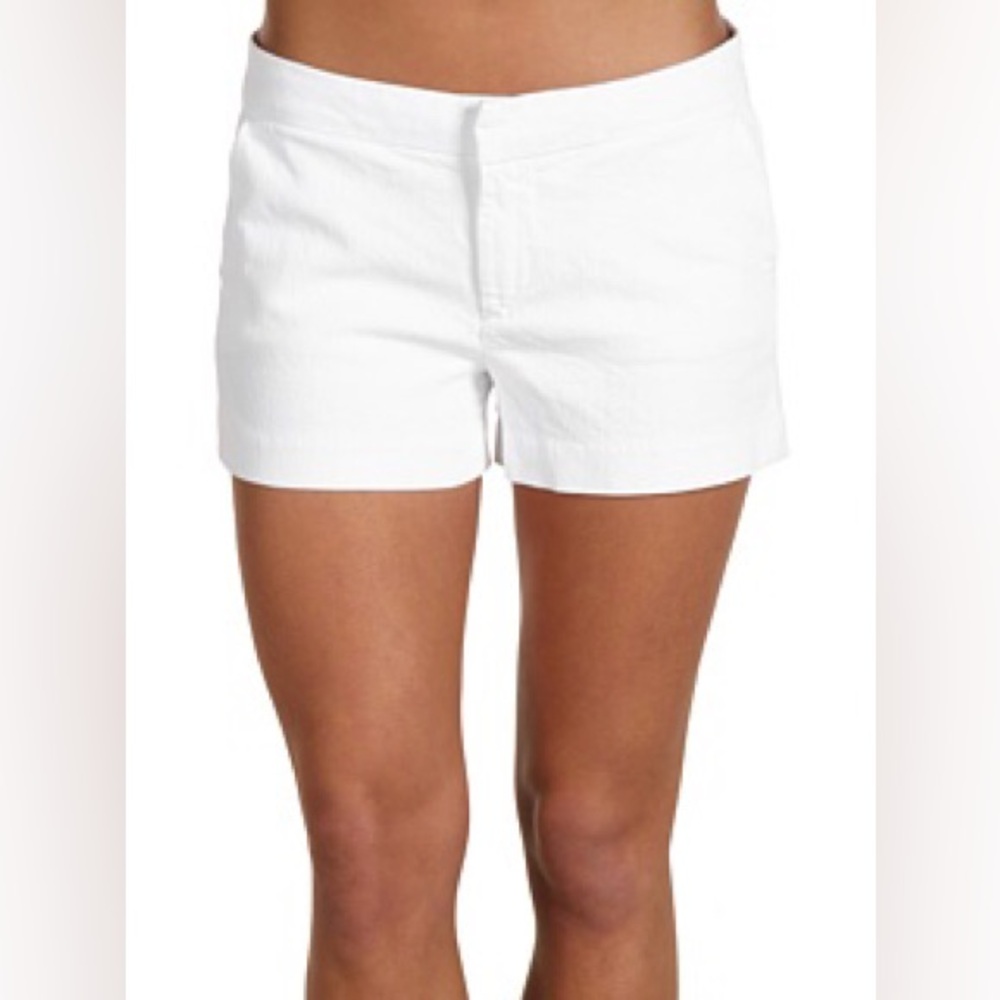 Paige Sutton Flat Front Low Mid Rise Jean Shorts in Optic White US 27 $158